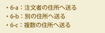 ・6-a：注文者の住所へ送る　・6-b：別の住所へ送る　・6-c：複数の住所へ送る